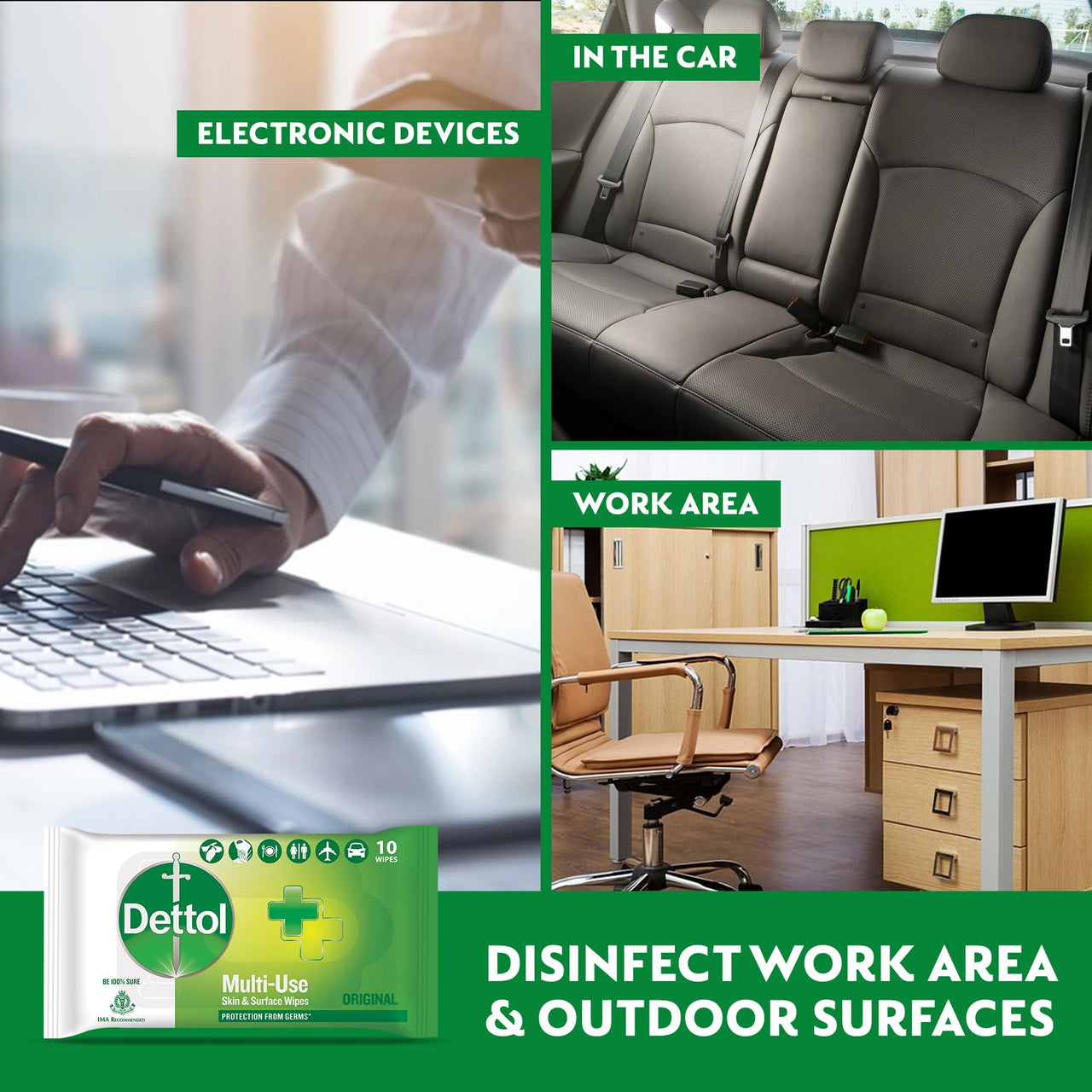 Dettol Germ Protection Wet Wipes for Skin & Surfaces, Original - 40 Count (Pack of 3)|| Moisture-Lock Lid