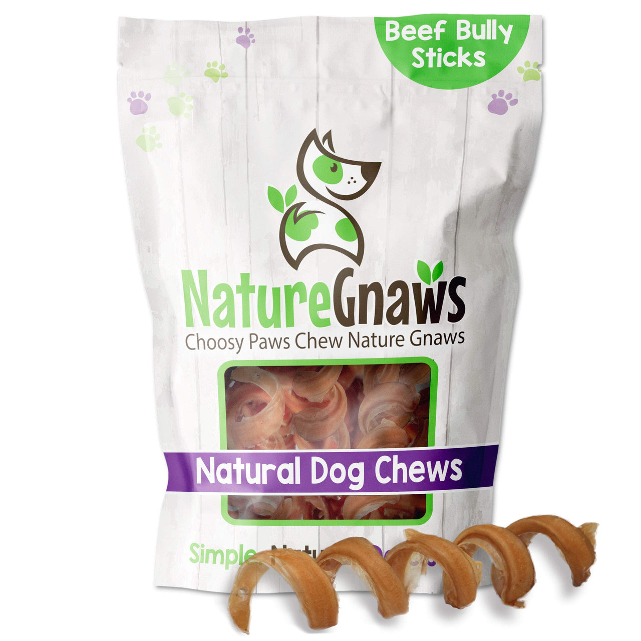 Nature Gnaws Bully Stick Springs for Dogs - Premium Natural Beef Dental Bones - Long Lasting Curly Dog Chew Treats for Aggressive Chewers - Rawhide Free 6 Count (Pack of 1)