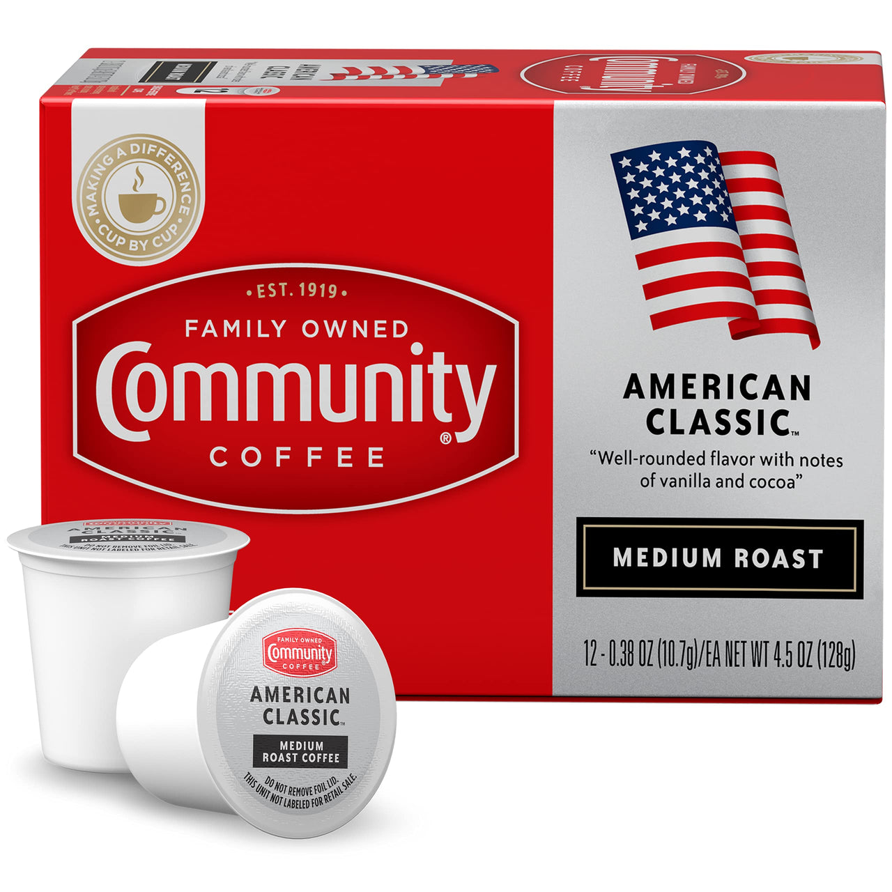 Community Coffee American Classic 12 Count Coffee Pods, Medium Roast, Compatible with Keurig 2.0 K-Cup Brewers, 12 Count (Pack of 1)