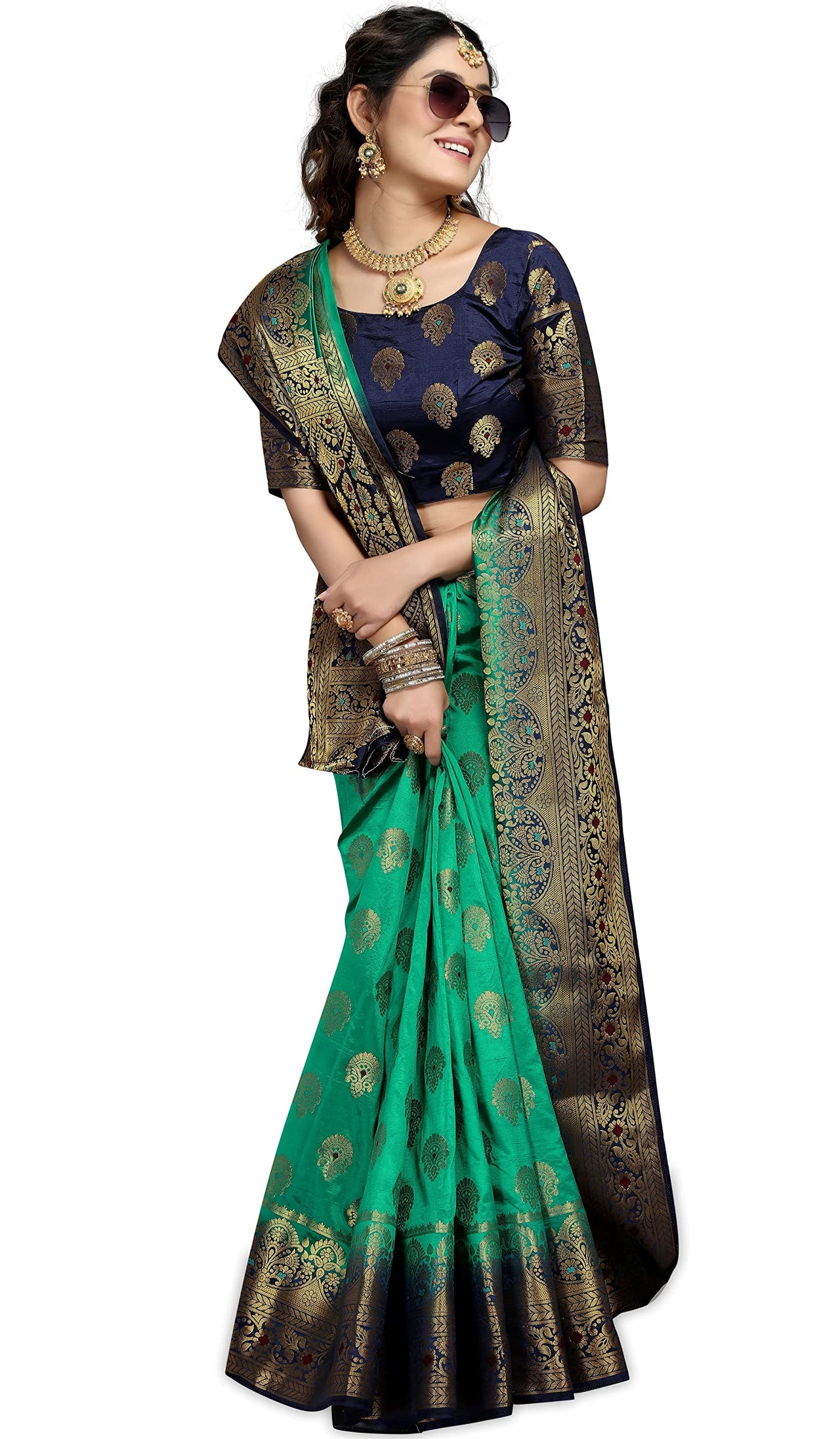 C J Enterprise Women's  Kanchipuam Pattu Pure Kanjivaram Silk Sarees For Wedding With Blouse Piece (perashooot paithani)