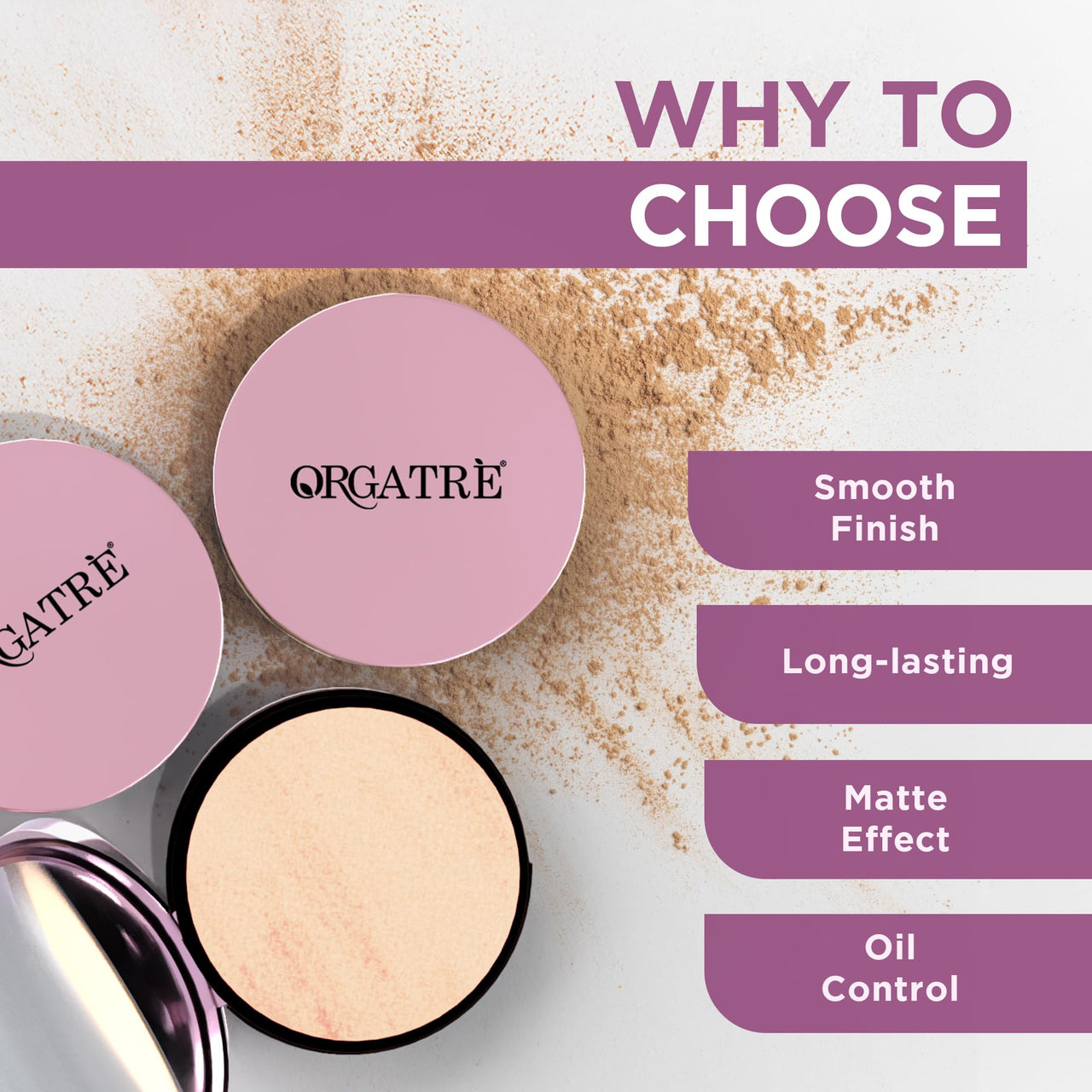 Orgatre MoodBliss Compact Powder for Women 9gm - Matte Finish, Oil Control, Long-Lasting, Lightweight & Buildable for Oily & Dry Skin (Sand Beige)