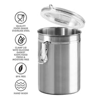 OGGI Stainless Steel Kitchen Canister 52 fl oz - Airtight Clamp Lid, Clear See-Thru Top - Ideal for Kitchen Storage, Food Storage, Pantry Storage. Large Size 5