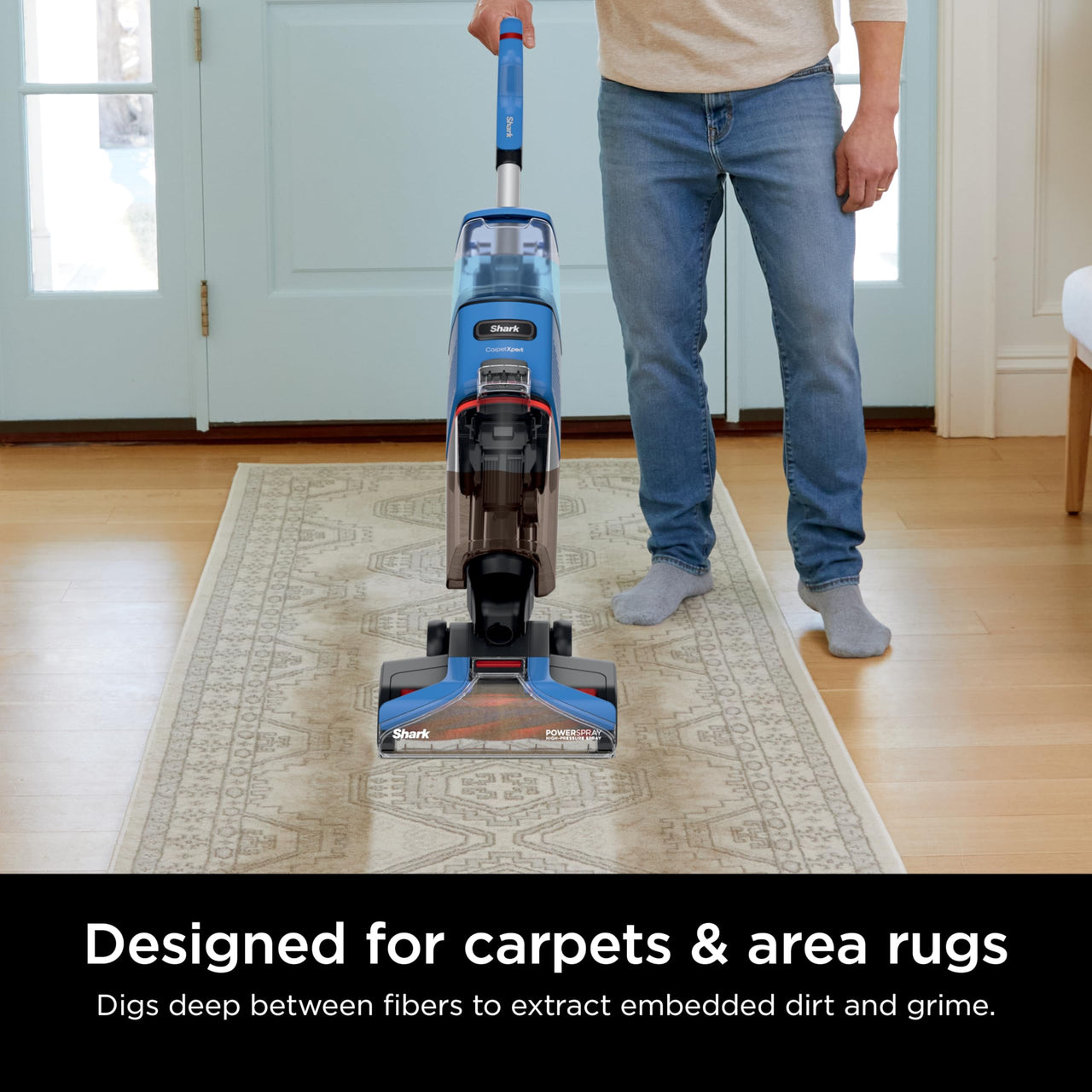 Shark EX201 CarpetXpert Upright Carpet, Area Rug & Upholstery Cleaner with StainStriker, Built-in Spot & Stain Cleaner, Perfect for Pets, Deep Cleaning & Tough Stain Removal, Carpet Shampooer, Cyan Shark CarpetXpert with StainStriker