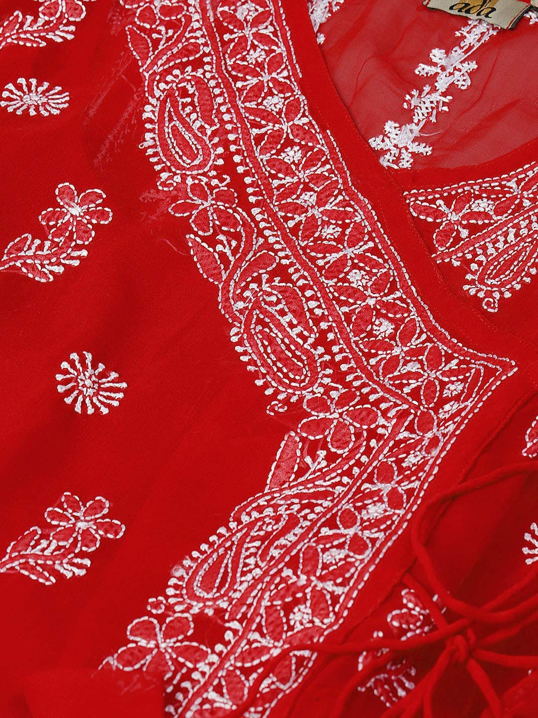 Ada Handcrafted Lucknowi Chikan Women's  Georgette Angrakha Kurti Kurta with Slip A100593