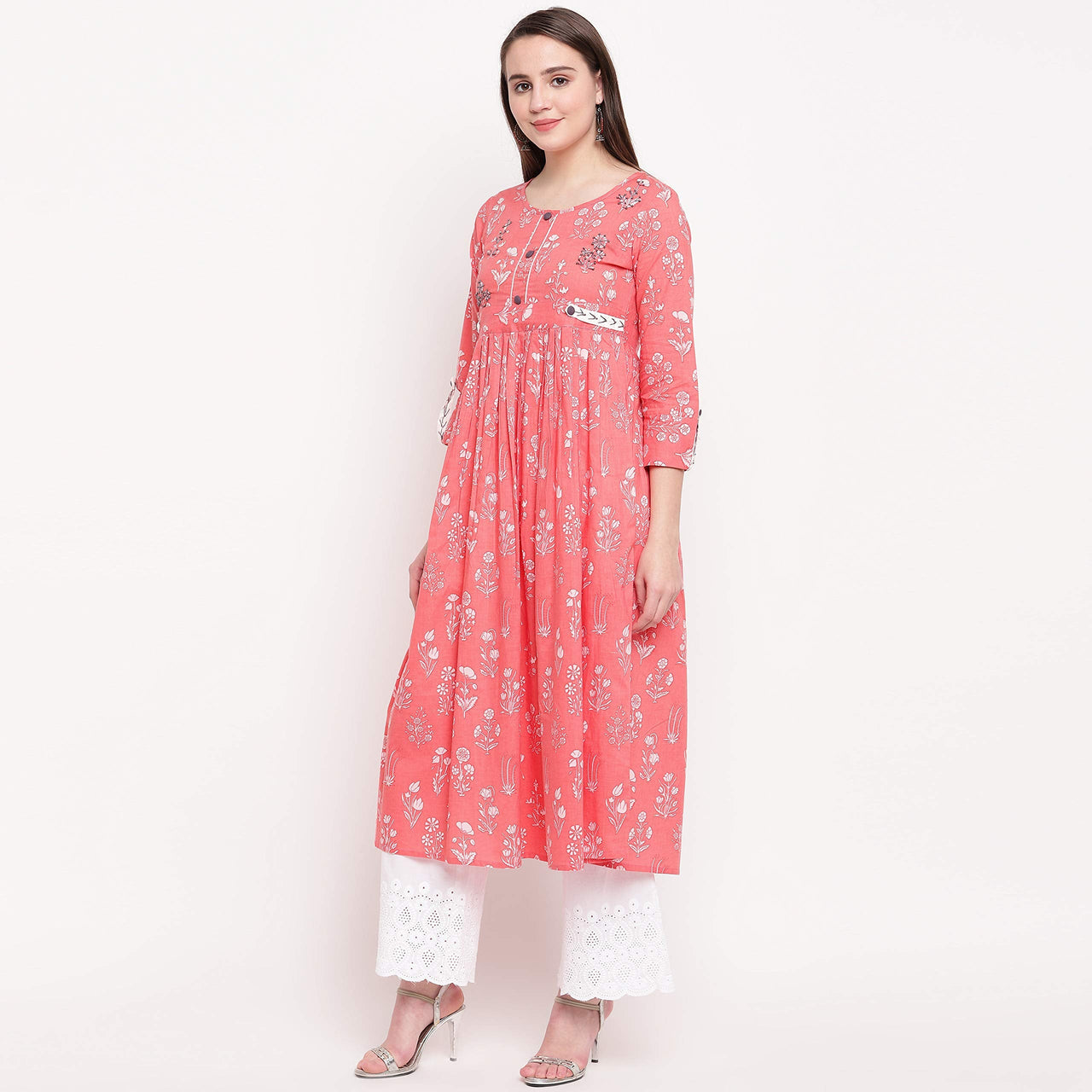 Vbuyz Women's  Floral Print Anarkali Cotton Kurti(VF-KU-591-592)