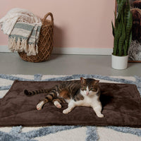 Furhaven ThermaNAP Self-Warming Cat Bed for Indoor Cats & Large/Medium Dogs, Washable & Reflects Body Heat - Quilted Faux Fur Reflective Bed Mat - Espresso, Large ThermaNAP Pad - Quilted Faux Fur (Espresso) 36.0