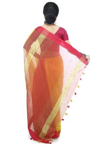 BENGAL HANDLOOM Women's  Art Silk Cotton Stripe Saree With Blouse Piece