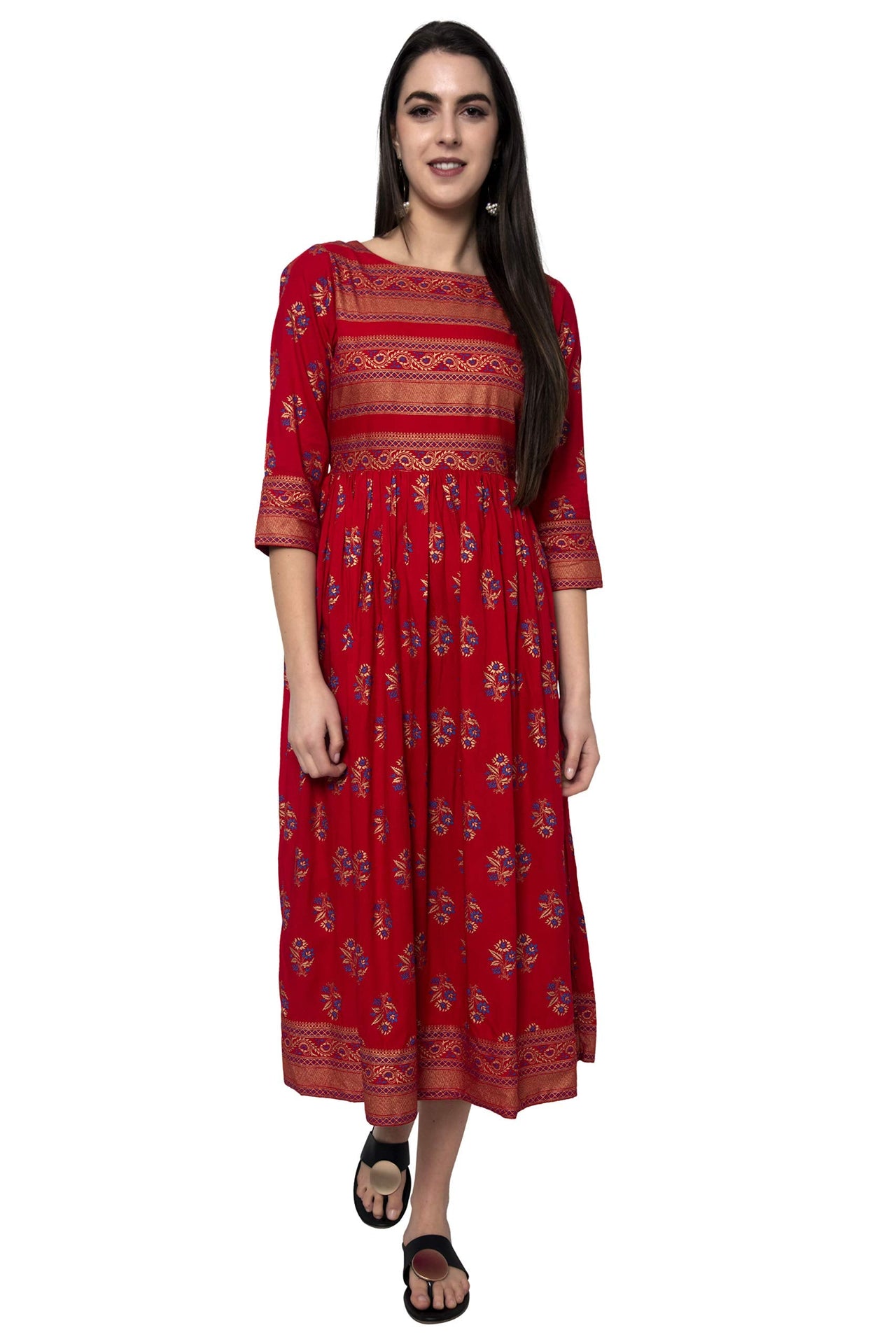 Asean Women's  Rayon Foil Print A-Line Kurta