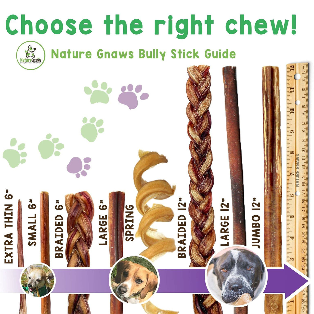 Nature Gnaws Bully Sticks for Dogs - Premium Natural Beef Dental Bones - Long Lasting Dog Chew Treats for Aggressive Chewers - Rawhide Free - 5-6 Inch