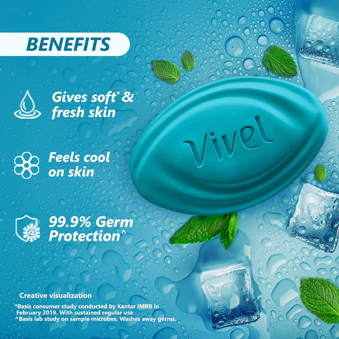 Vivel Cool Mint, Soft Fresh Skin Soap, 600g (150g - Pack of 4), Soap for Women & Men for Soft, Glowing & Moisurised Skin, All Skin Types