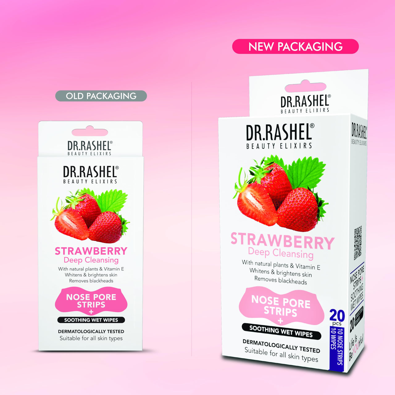 DR.Rashel Strawberry Nose Strips For Pore Cleansing | For Painless Blackheads Removal | Instant Blackhead Remover | 20 PCS