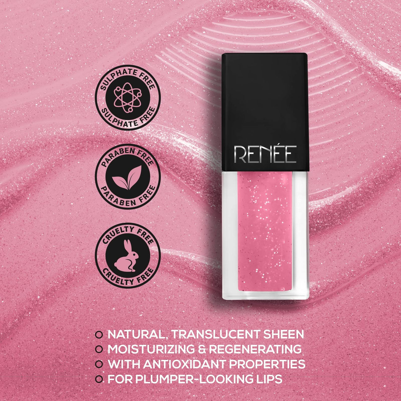 Renee See Me Shine Lip Gloss - Pink Pow Wow 2.5ml | Glossy Non Sticky & Non Drying Formula | Long Lasting Moisturizing Effect | Compact and Easy to Carry