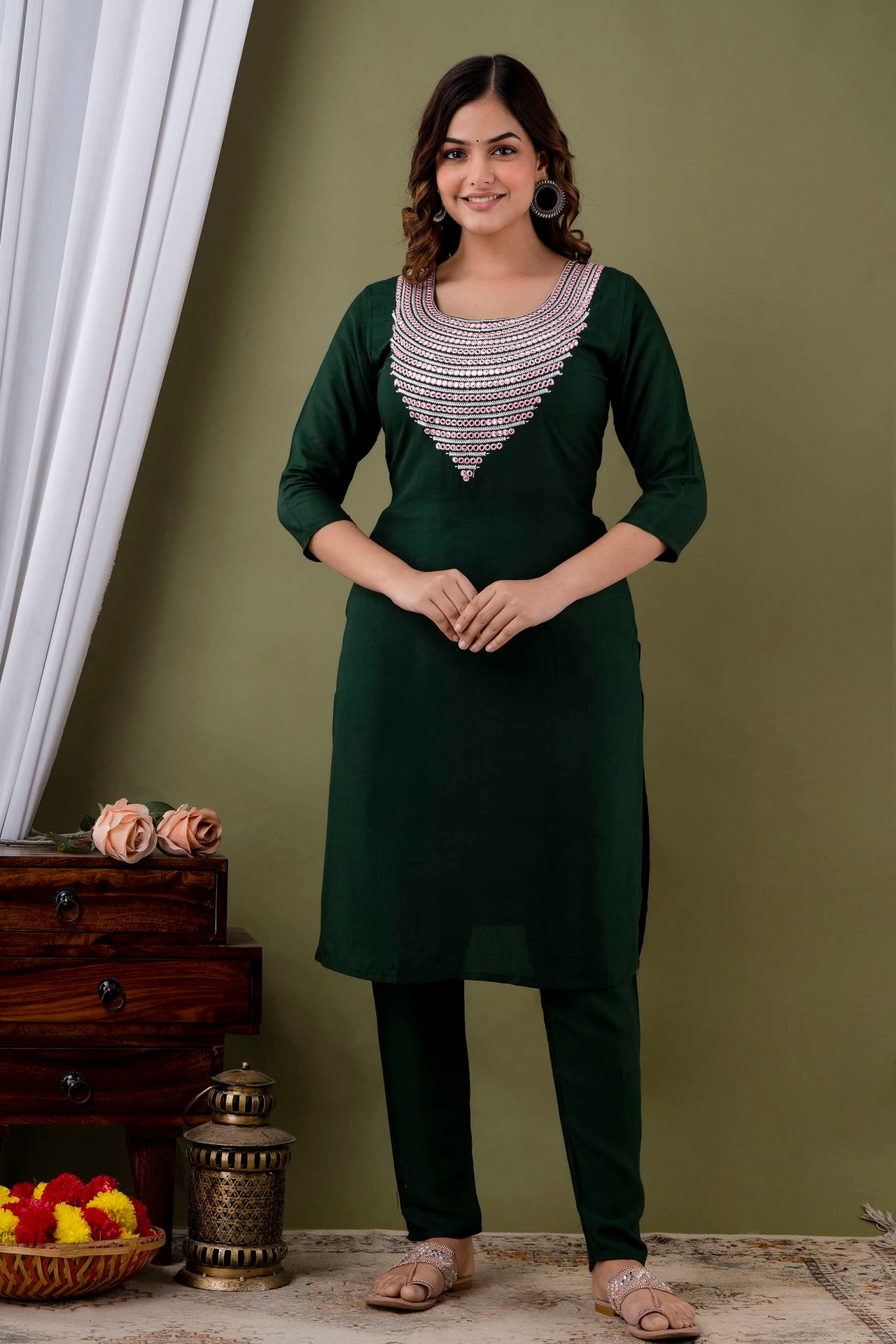 LookMark Womens Cotton Rayon Kurta and Pant Set with Dupatta