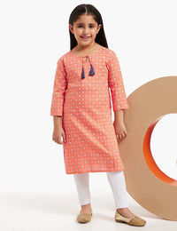 Amazon Brand - Jam & Honey Girl's  Cotton Regular Short Kurti PEACH 2 2 Years-3 Years