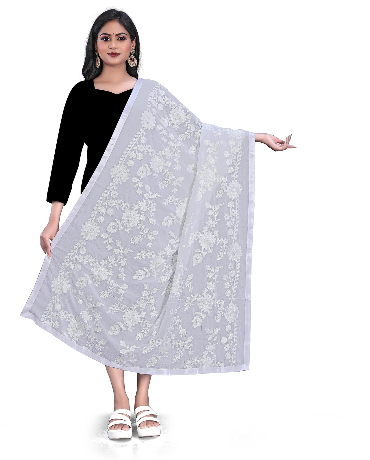 AKSHAR LLC Women's  Embroidered Chiffon Dupatta