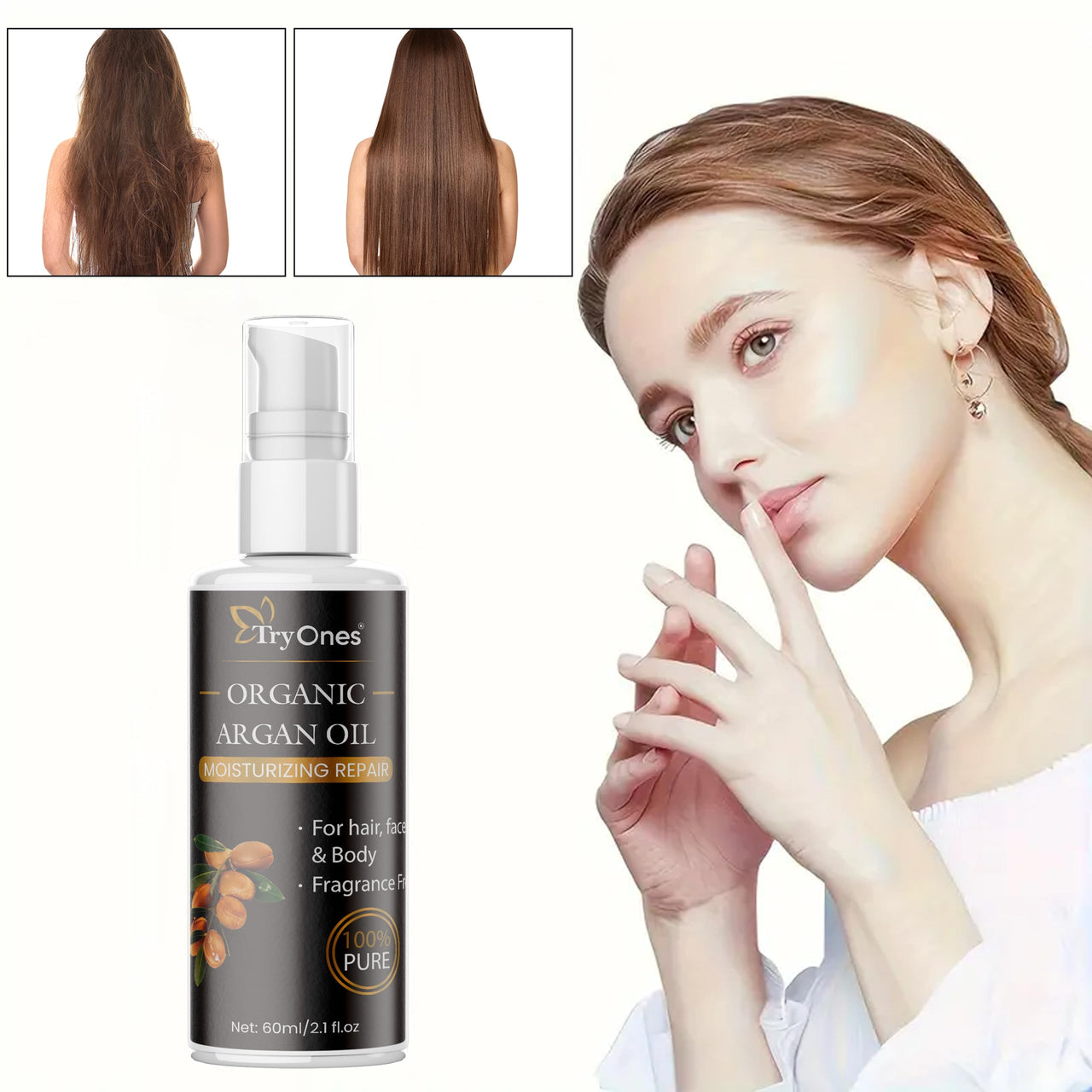 TryOnes Argan Hair Oil Unfiltered & Natural Anti-Aging Moisturizer 100% Pure Argan Oil for Hair, Face & Body