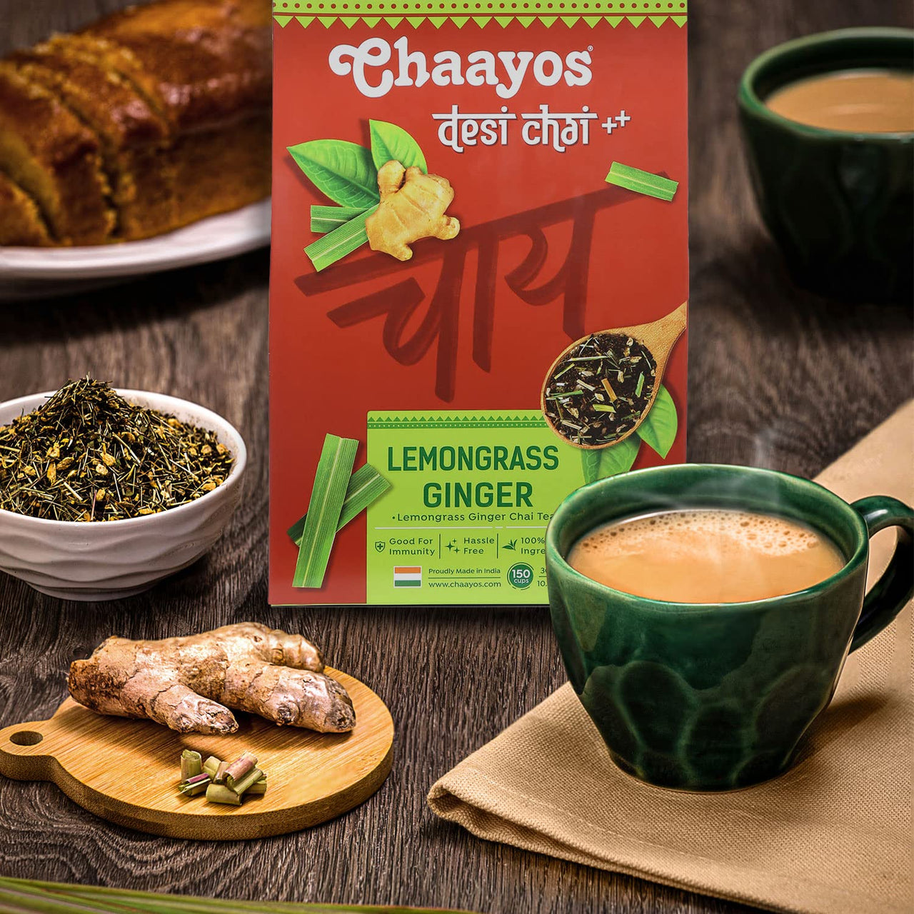 Chaayos Lemongrass Ginger Tea - Premium Chai Patti for Cough & Cold Remedy (300g)