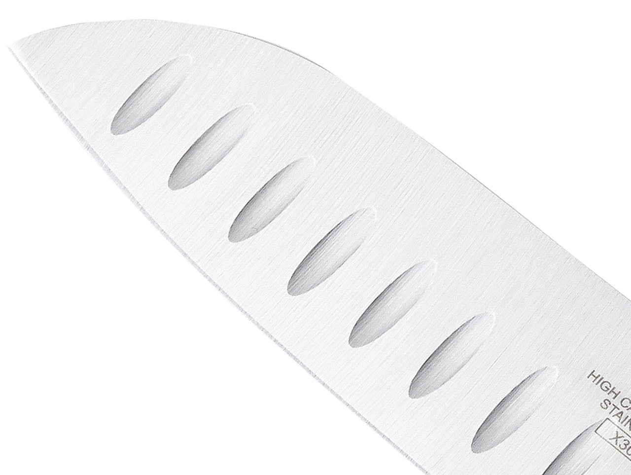 Mercer Culinary White Millennia Handle, 7" Santoku Knife (Granton Edge) Granton Edge Santoku Knife 7" Santoku Knife (Granton Edge)