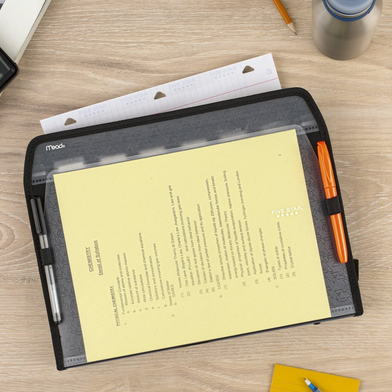 Five Star 7 Pocket Expanding File Organizer, Plastic Expandable File Folders with Customizable Tabs & Clear Cover, Holds 11" x 8-1/2", Zipper Closure, Black (72709)