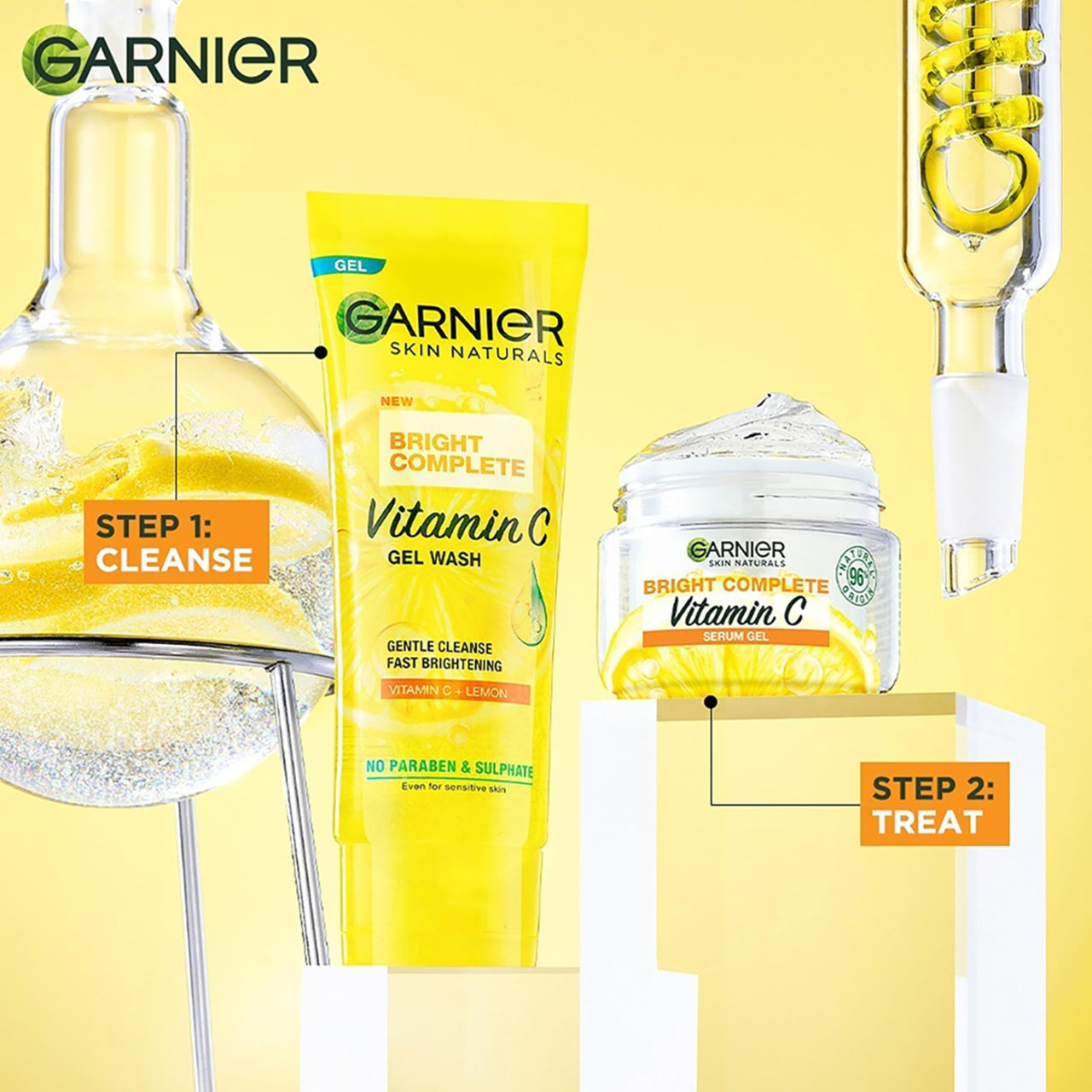 Garnier Skin Naturals Bright Complete Vitamin C Face Wash Gel | Gentle Cleanser - Vitamin C Face Wash For Brighter and Glowing Skin | Reduces Dullness | Daily Cleanser, For all Skin Types, 100g