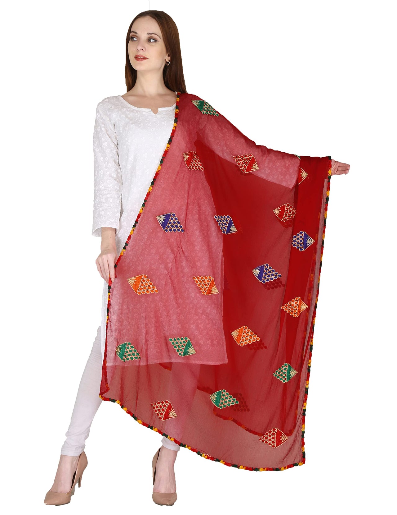 DIAMO Embroidered Chiffon Women's  Dupatta