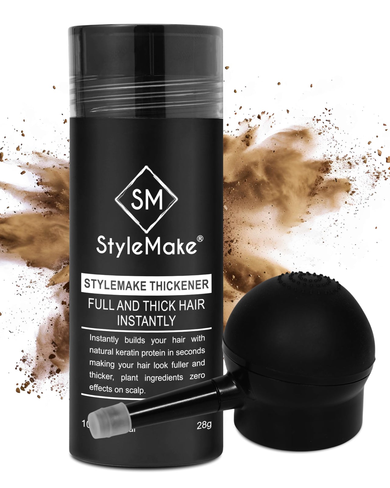 StyleMake Thickener Hair Fiber Light Brown 28gm With Pump For Thin & Fine Hair Instantly Transform | Hair Thickening Fibre Spray For Men & Women | Hair Loss Concealer | (Light Brown Fiber + Applicator)