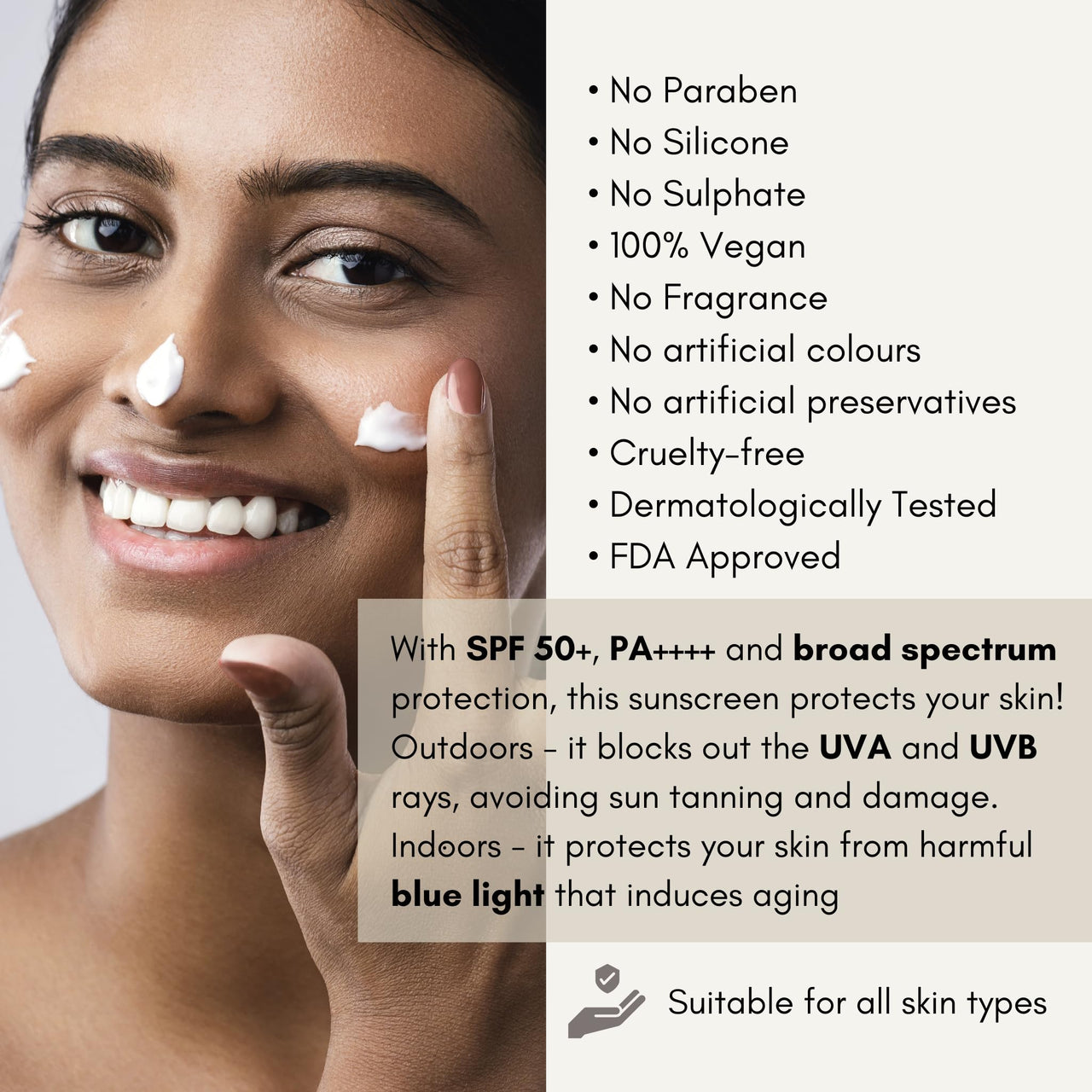 NOOCSY The Grace Sunscreen Spf 50+ Pa++++ With Zinc Oxide, Titanium Dioxide And Hyaluronic Acid | Lightweight With Multi-Vitamins | No White Cast | For Men & Women | 50 G, All