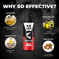Beardo Godfather Beard Wash for men (100ml x 2) | Aromatic, Woody Scent | Purifying & Hydrating Beard and Skin Cleaner with Avocado Oil, Argan Oil | Beard Shampoo for Clean & Healthy Beard