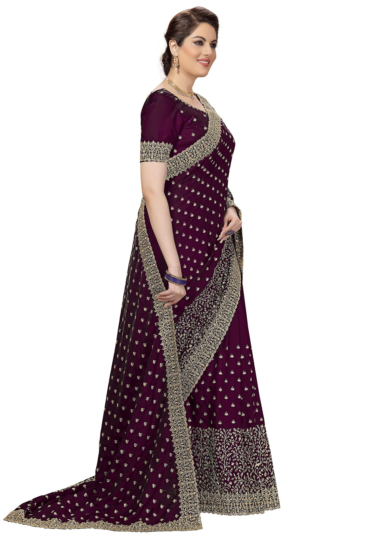 PANASH TRENDS Women's  Heavy Embroidered Silk Saree Women