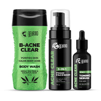 BEARDO Bd Ecb Bd B-Acne Clear Body Wash 200Ml, Bd Acne Clear Foam Face Wash 100Ml, Bd Acne Clear 2In1 Toning Serum 30Ml (Set Of 3)