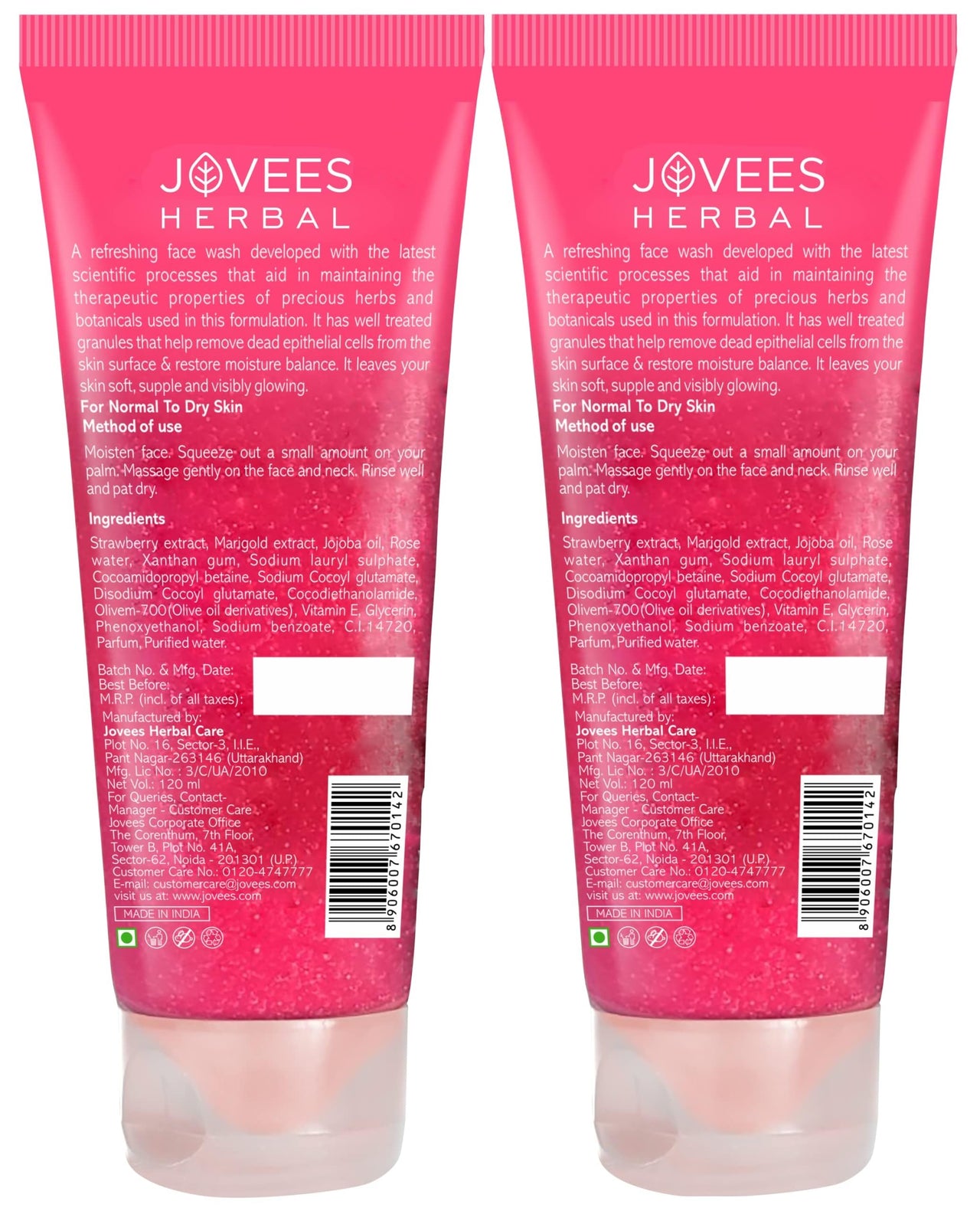 Jovees Face Wash - Strawberry, 120ml (Pack of 2)