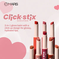 MARS Click Stix Gloss Lip Balm (2.0 gm) (04-CHERRY GLAZE) | High Pigmented | Ultra-Glossy Finish | Non-Sticky | Hydration | Enriched with Cocoa Butter