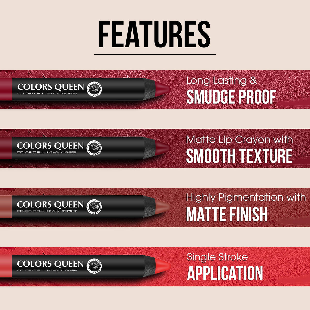 Colors Queen Color It All Lip Crayon Lipstick with Sharpener | Creamy Matte Finish | Smudge Proof & Waterproof | Long Lasting Crayon Lipstick for Women Last Upto 18 Hours (Murphy Wine,3.5g)