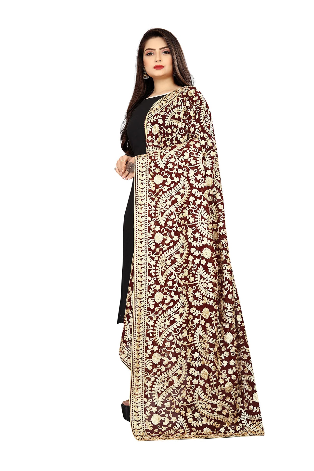 AKSHAR LLC Women's  Embroidered Chiffon Dupatta