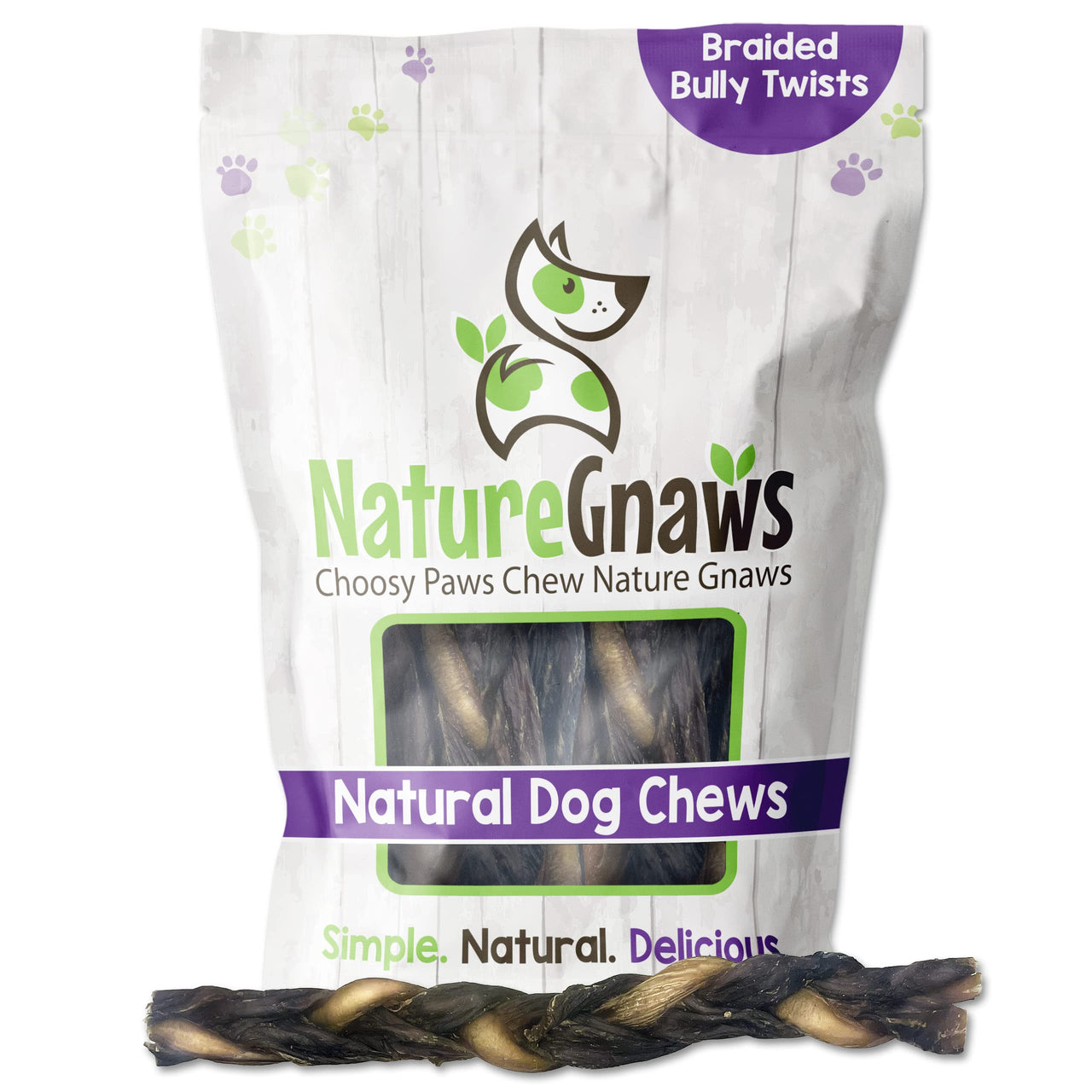 Nature Gnaws - Braided Twists for Dogs - Premium Natural Beef Dog Chew Treats - Combo of Bully Sticks and Beef Gullet - Long Lasting Training Reward 5 Count (Pack of 1)