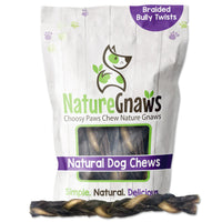 Nature Gnaws - Braided Twists for Dogs - Premium Natural Beef Dog Chew Treats - Combo of Bully Sticks and Beef Gullet - Long Lasting Training Reward 5 Count (Pack of 1)