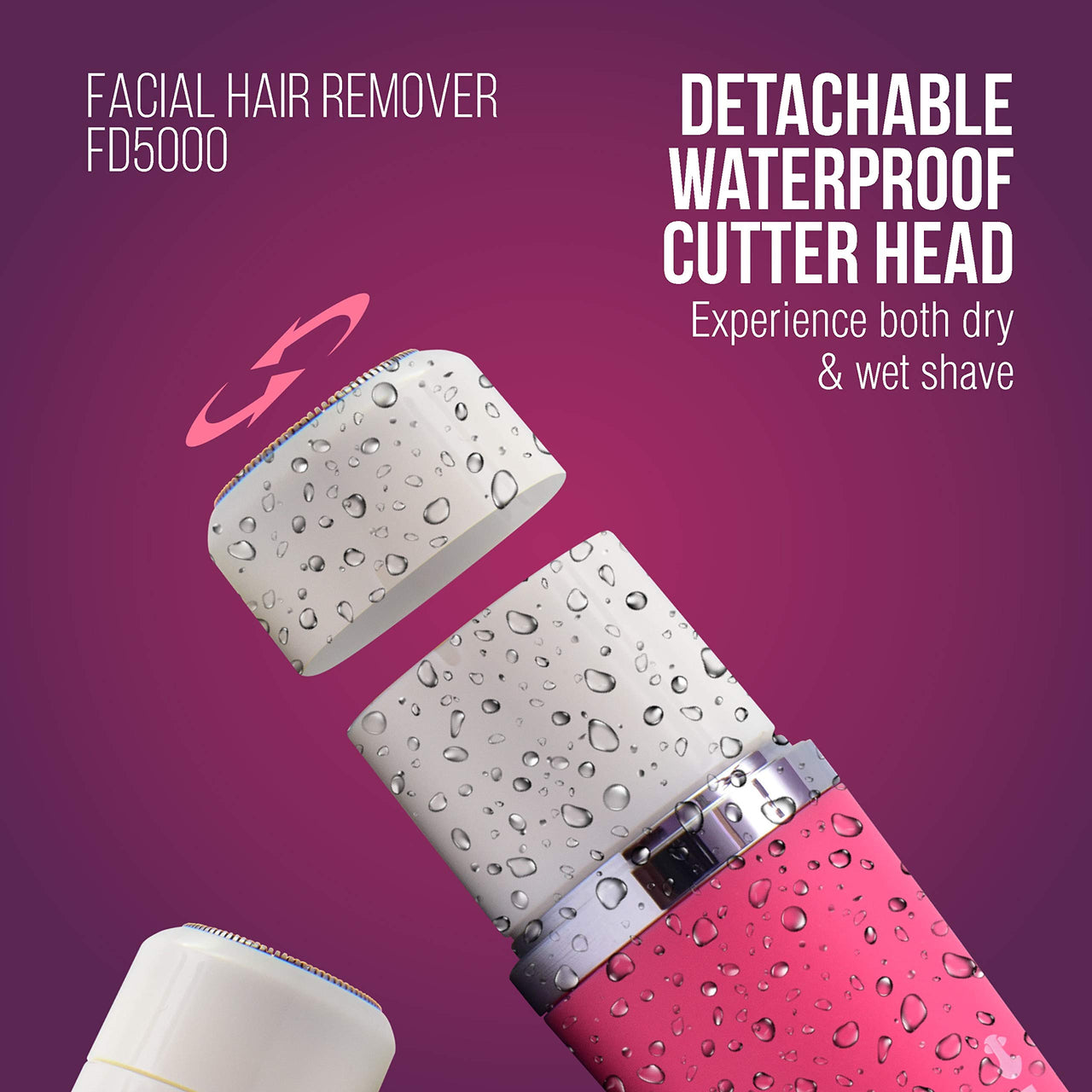 Havells Female Lady Facial Hair Remover/Shaver | Rotary Blades for Clean & Smooth Touch for Upper Lips,Chin7 Cheeks | Wet & Dry Use | Battery Powered | Mirror Included | Hot Pink | FD5000,Multicolour