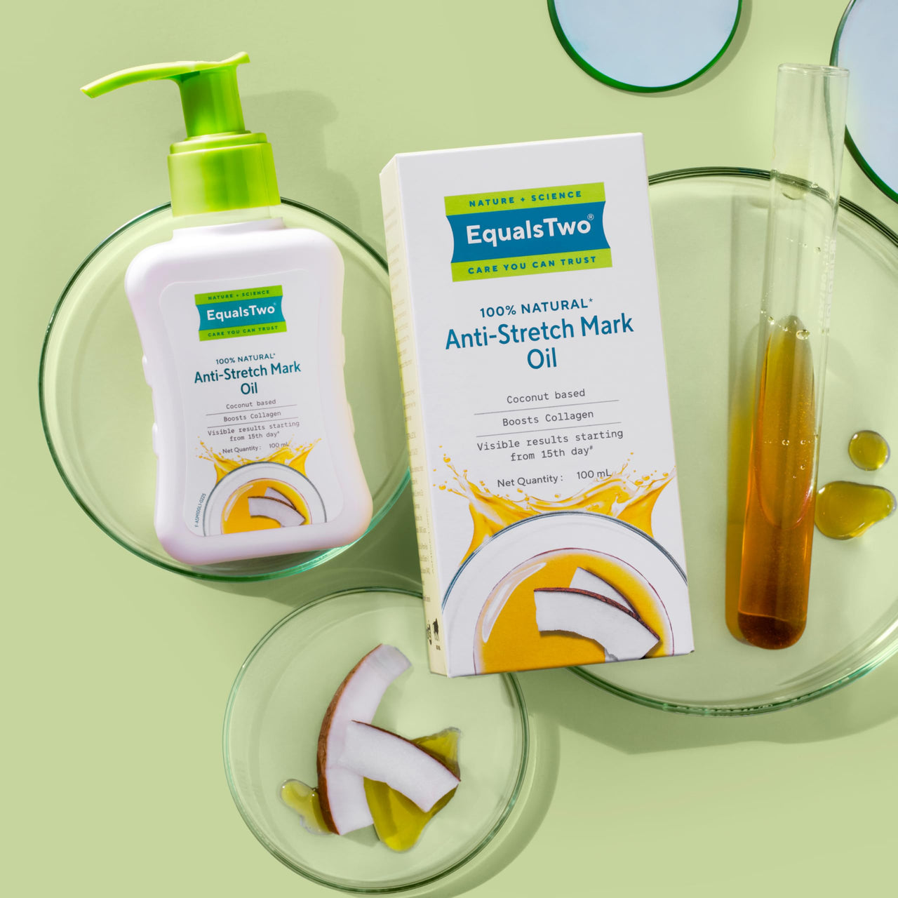 EQUALSTWO Anti Stretch Mark Oil, 200ml, 100% Natural Stretch Marks Removal Oil for Pregnancy, Enriched with Flex Seeds & Oat Oil to Lighten Scars, Dermatologically Tested, No Paraben No Sulphate (Pack of 2)