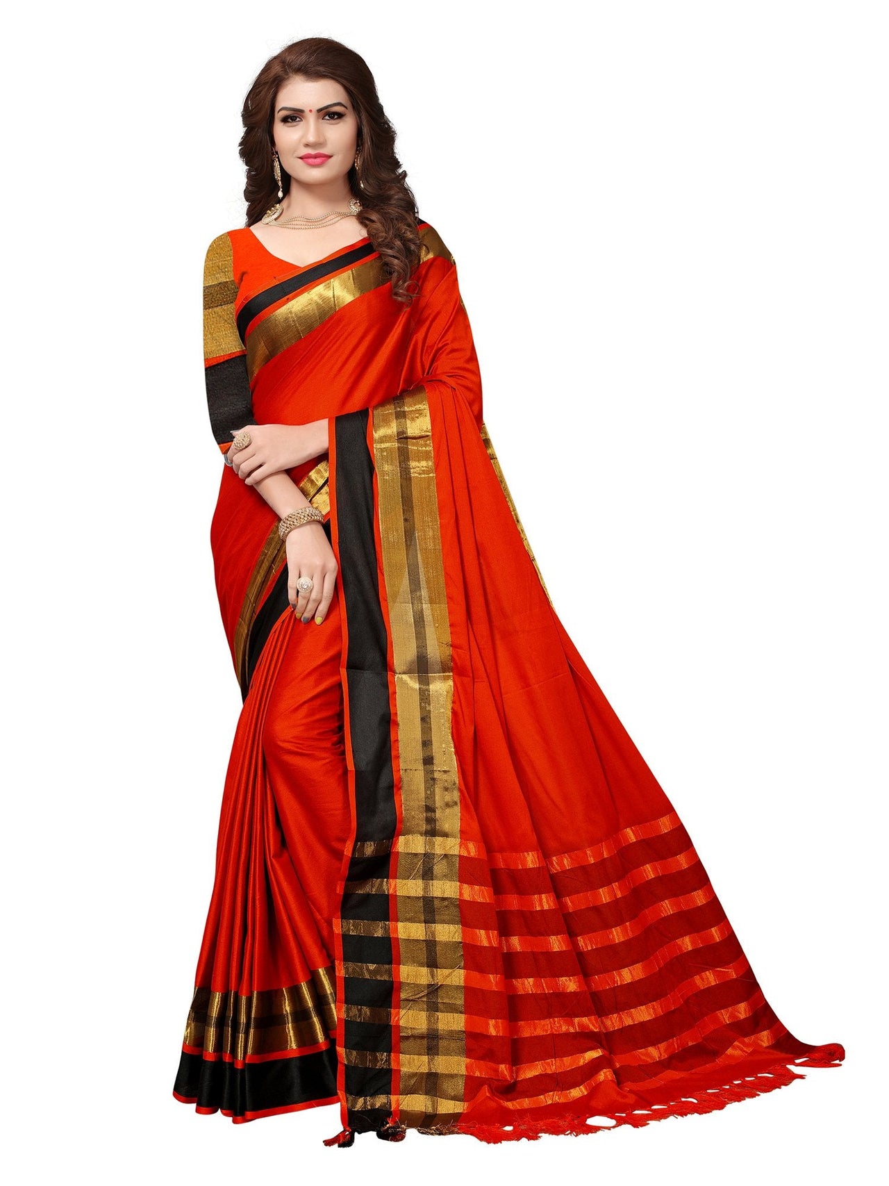 SAREE MALL Women's  Cotton Silk Saree with blouse piece (8AURA8001-parent)