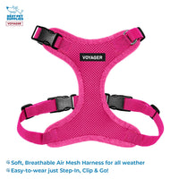 Voyager Step-in Lock Dog Harness w Reflective Dog Leash Combo Set with Neoprene Handle 5ft - Supports Small, Medium and Large Breed Puppies/Cats by Best Pet Supplies - Fuchsia, XS