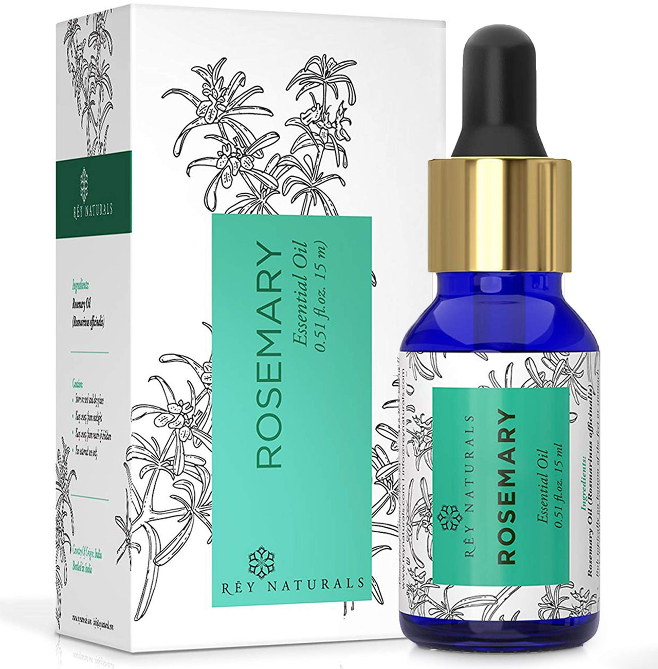 Rey Naturals Lavender Essential Oil - Pure 100% Natural Lavandula Angustifolia Extract - Healthier S & Rey Naturals Rosemary essential oil for hair growth, Skin and Aroma - 15ml