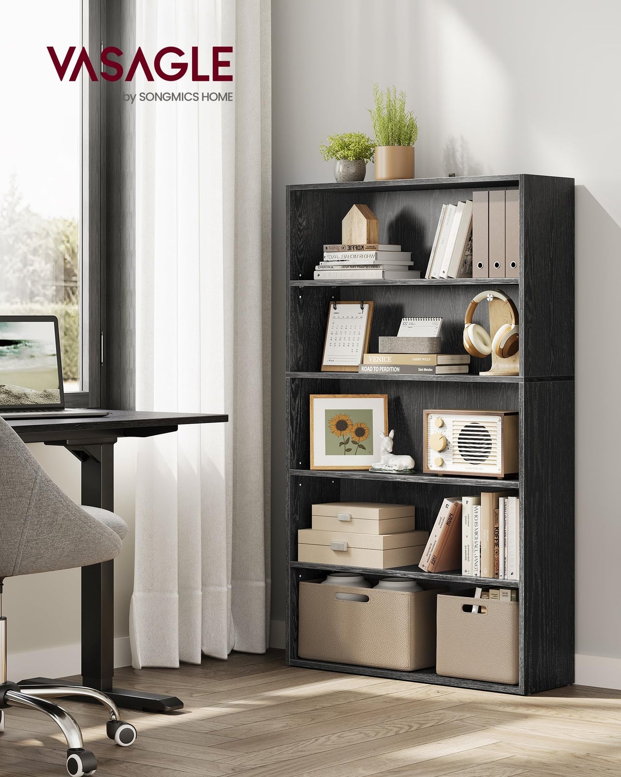 VASAGLE Bookshelf, 23.6 Inches Wide, 4-Tier Open Bookcase with Adjustable Storage Shelves, Floor Standing Unit, Cloud White ULBC164T14 1 Pack 4 Tiers (23.6"W x 42.4"H)