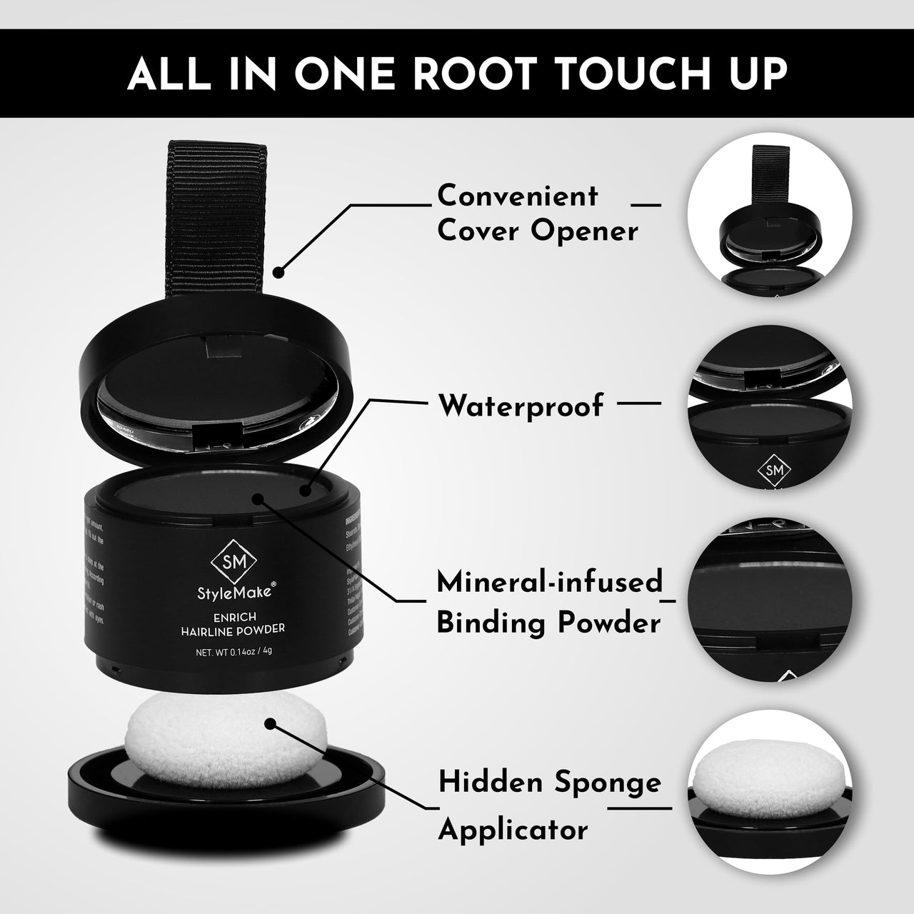 StyleMake Enrich Hairline Powder for Women & Men | Root Touch Up for Grey Hair | Hair Toppers | Hair Cover-Up Powder | Instantly Covers Hair Loss, Patches, and Grey Hair on Beard, (Medium Brown, 4 g)