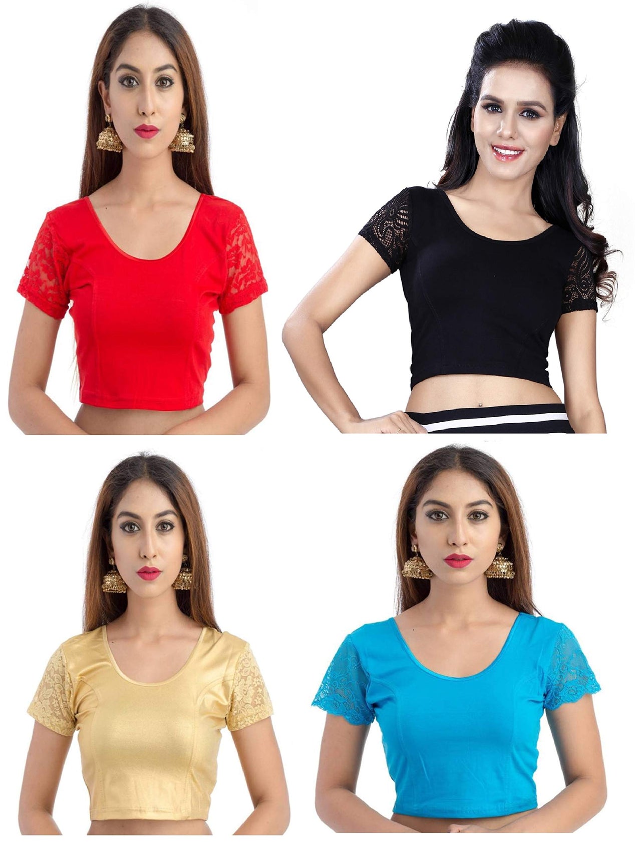 Fressia Fabrics Women's  Cotton Solid 3/4 Sleeve Saree Blouse