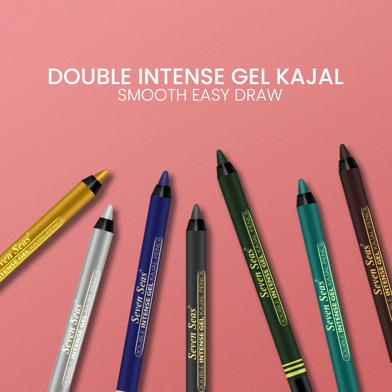 Seven Seas Double Intense Non Transfer Gel Kajal Longwear Eye Pencil | Long Stay | Smooth One Stroke Application | Intense Color Pay Off | Water Proof With Sharpener (Electric Blue)