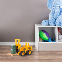 Hey! Play! Remote Control Toy Forklift– 1:24 Scale, Fully Functional RC Fork Truck with Lights and Sound, Includes Pallet, Pretend Barrel for Kids,Brown/a