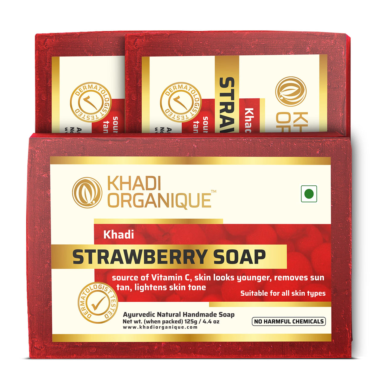 Khadi Organique Handmade Natural Strawberry Soap Set of 3