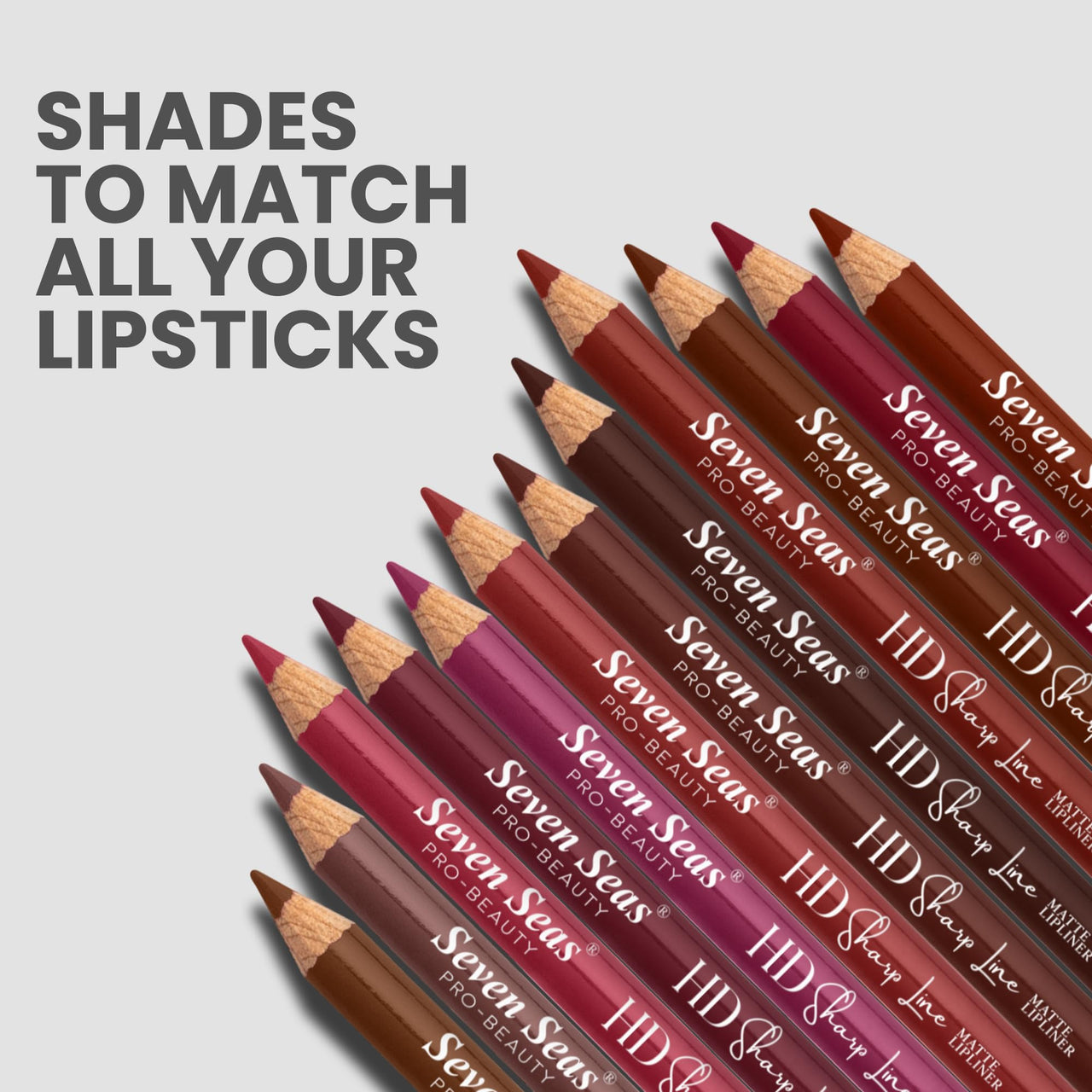 Seven Seas HD Sharp Line Lip Liner | Matte Lip Liner | Transfer-proof | Long Lasting | Highly Pigmented (Pack Of 12)