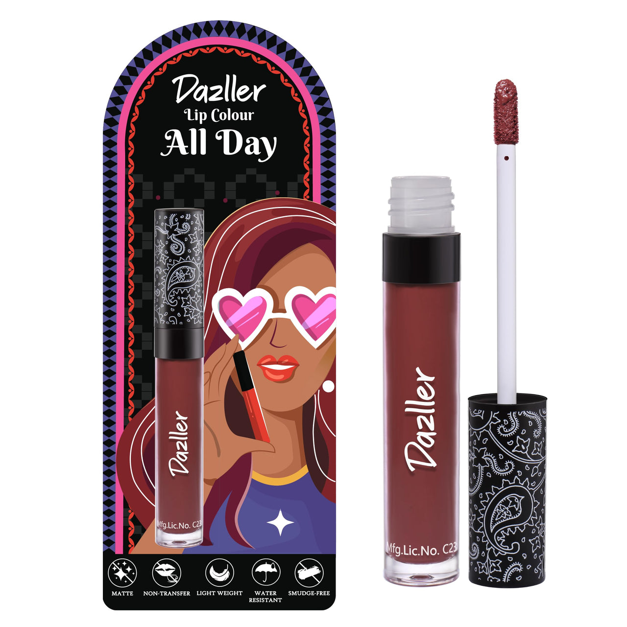 DAZLLER All Day Matte Lipcolour|Moisturizing Kokum Butter|Non-Transfer & Smudge-Proof|8Hr Stay|Liquid Lipstick For Women|DLC042 Sweet Pixie|6G