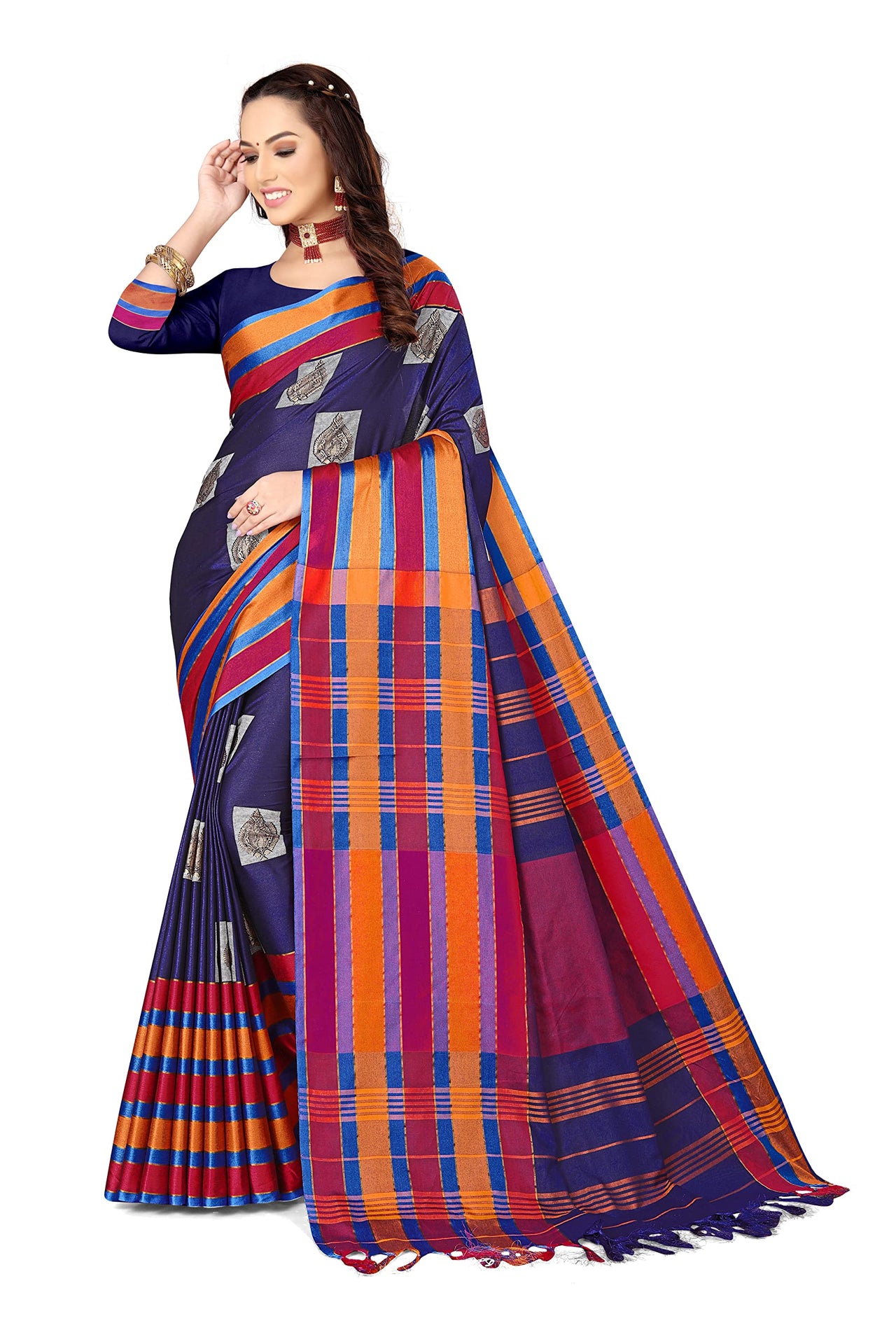 GRECIILOOKS Women's  Art Cotton Silk With Golden Border Printed Soft Silk Saree With Blouse Piece